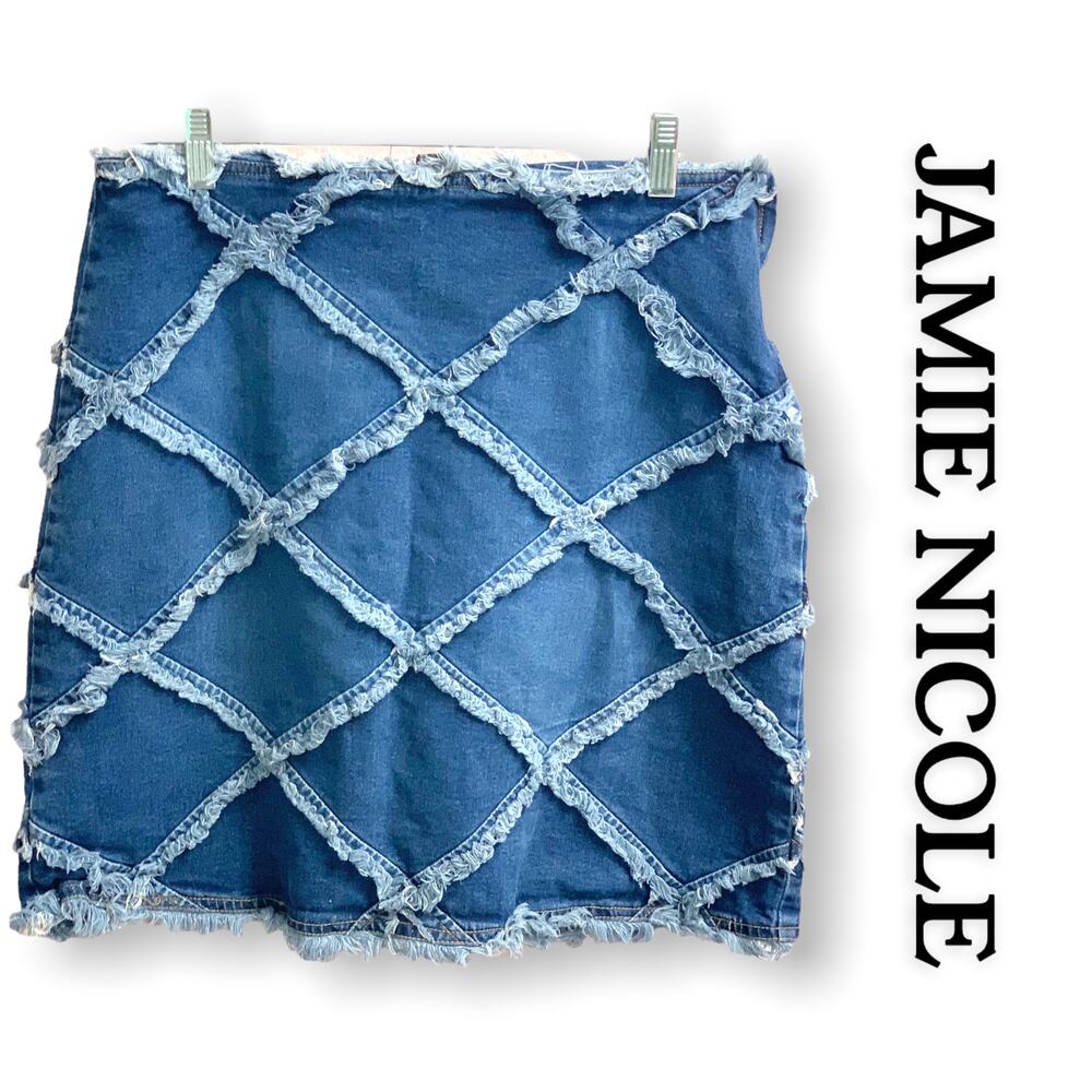 Jaimie Nicole Collection Patchwork Y2K Retro Dark Denim Skirt Womens Size L